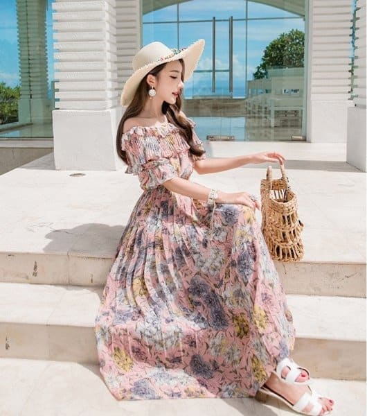 Váy maxi đi biển cho mẹ trung niên vải lanh Thái Lan thiết kế xẻ tà AMYRA   Đầm Trung Niên maxi đi biển cao cấp MX015  MixASale